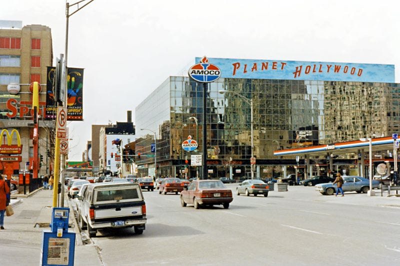 Ontario Street looking west, with a view from outside the River North McDonald's, Chicago, February 1996. Ontario Street looking west, with a view from outside the River North McDonald's, Chicago, February 1996.