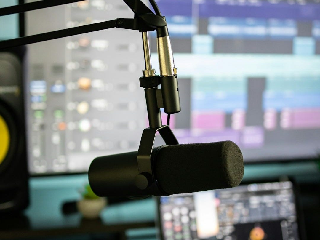 black and gray microphone with stand black and gray microphone with stand
