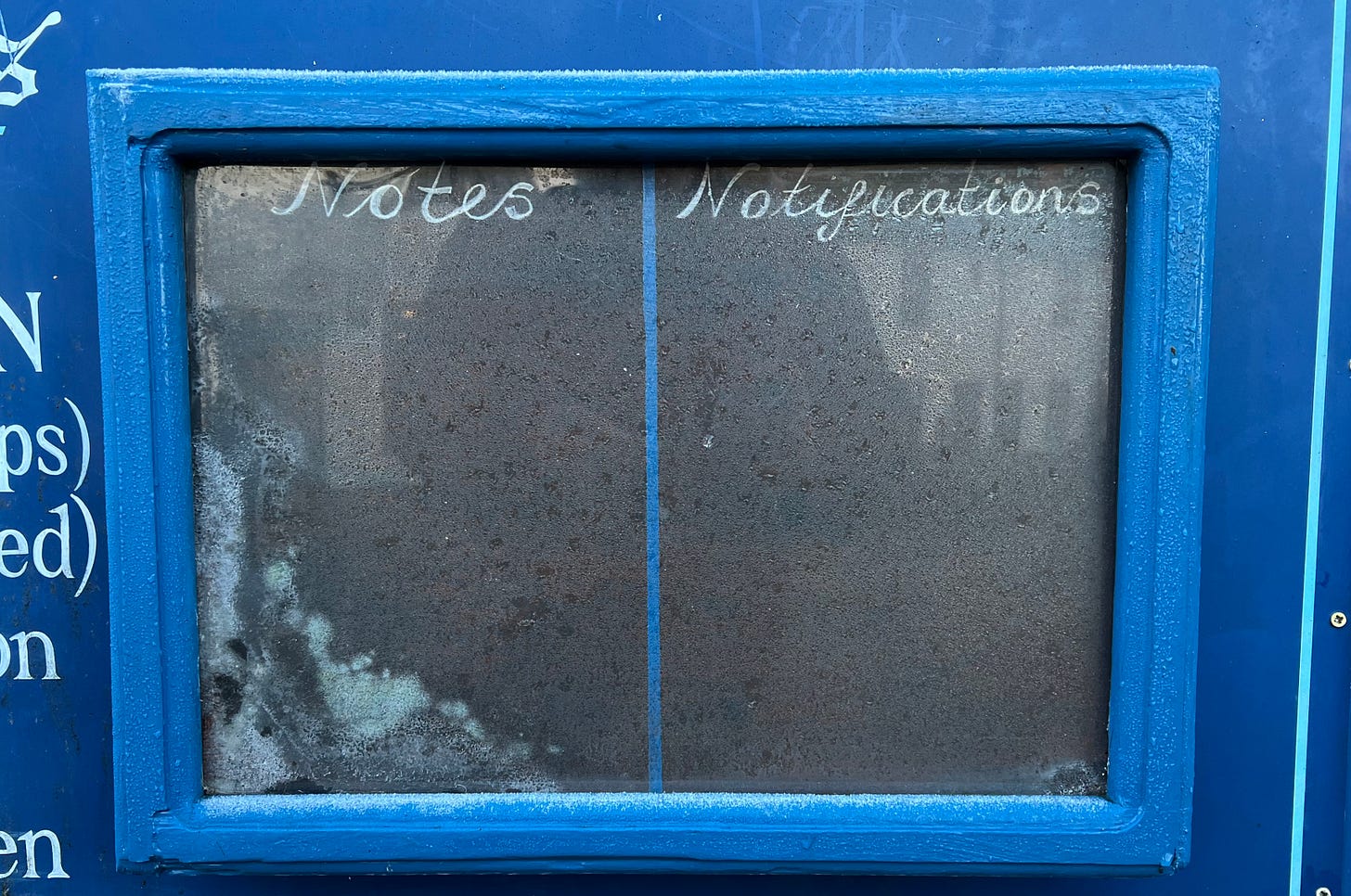 A blank notice board is neatly divided in two. The left half is headed 'Notes', and the right half 'Notifications'