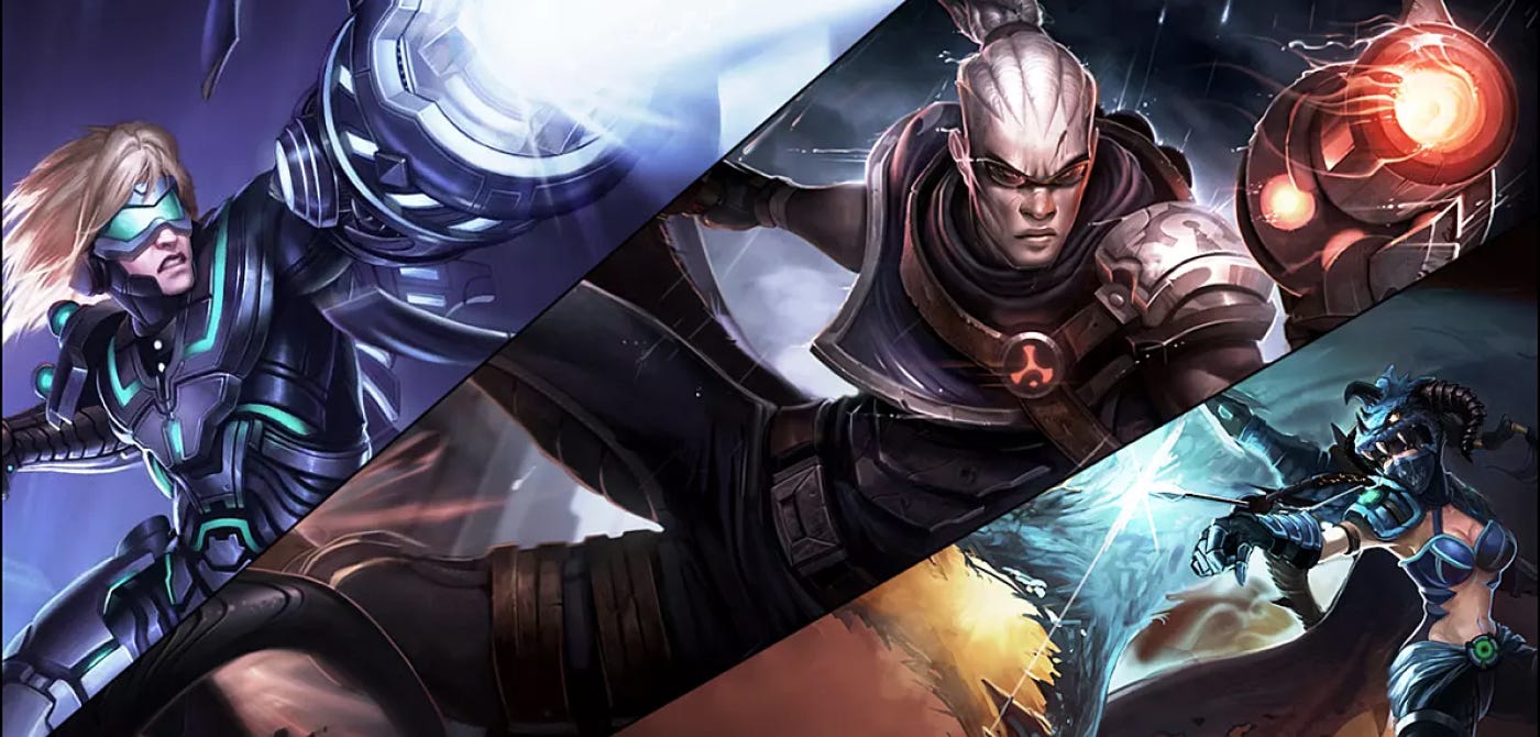 Three league of legends champions (ezreal, lucian, and vayne) Three league of legends champions (ezreal, lucian, and vayne)