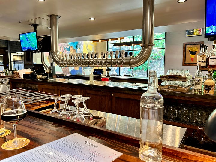 beer, taps, bar, chairs, tables, painting