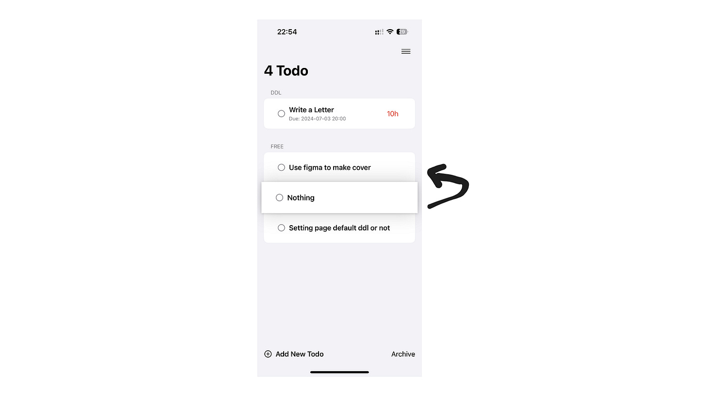 A screenshot of the DDLTodo app displaying a list of tasks. The list includes a task with a deadline and three free tasks. The ‘Use figma to make cover’ task is highlighted, indicating it is being moved. A screenshot of the DDLTodo app displaying a list of tasks. The list includes a task with a deadline and three free tasks. The ‘Use figma to make cover’ task is highlighted, indicating it is being moved.