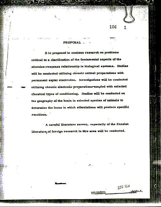 This is a page from the declassified documents of MKULTRA. The documents were "provided by the Central Intelligence Agency under a subsequent Freedom of Information Act request in 1995." This is a page from the declassified documents of MKULTRA. The documents were "provided by the Central Intelligence Agency under a subsequent Freedom of Information Act request in 1995."