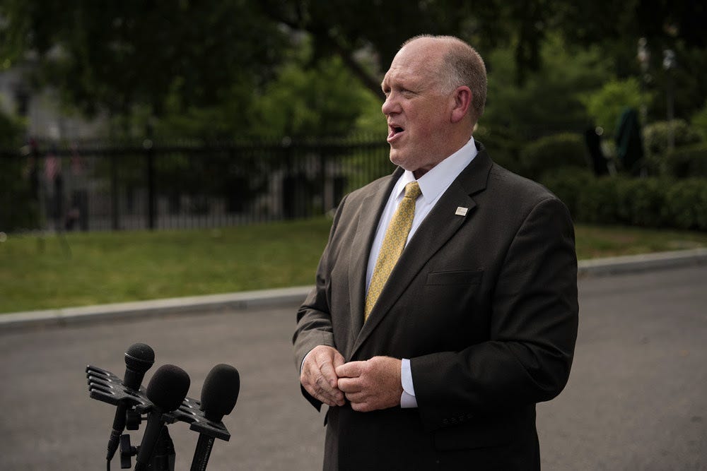 White House border czar Tom Homan speaks with reporters following an interview at the White House, Thursday, July 10, 2025, in Washington. (AP Photo/Julia Demaree Nikhinson)
