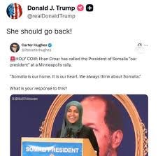 Trump says US representative Ilhan Omar, a US citizen, should leave the  country. Ilhan Omar has faced a vile barrage of racism and bigotry from  Republican politicians for the last few months,