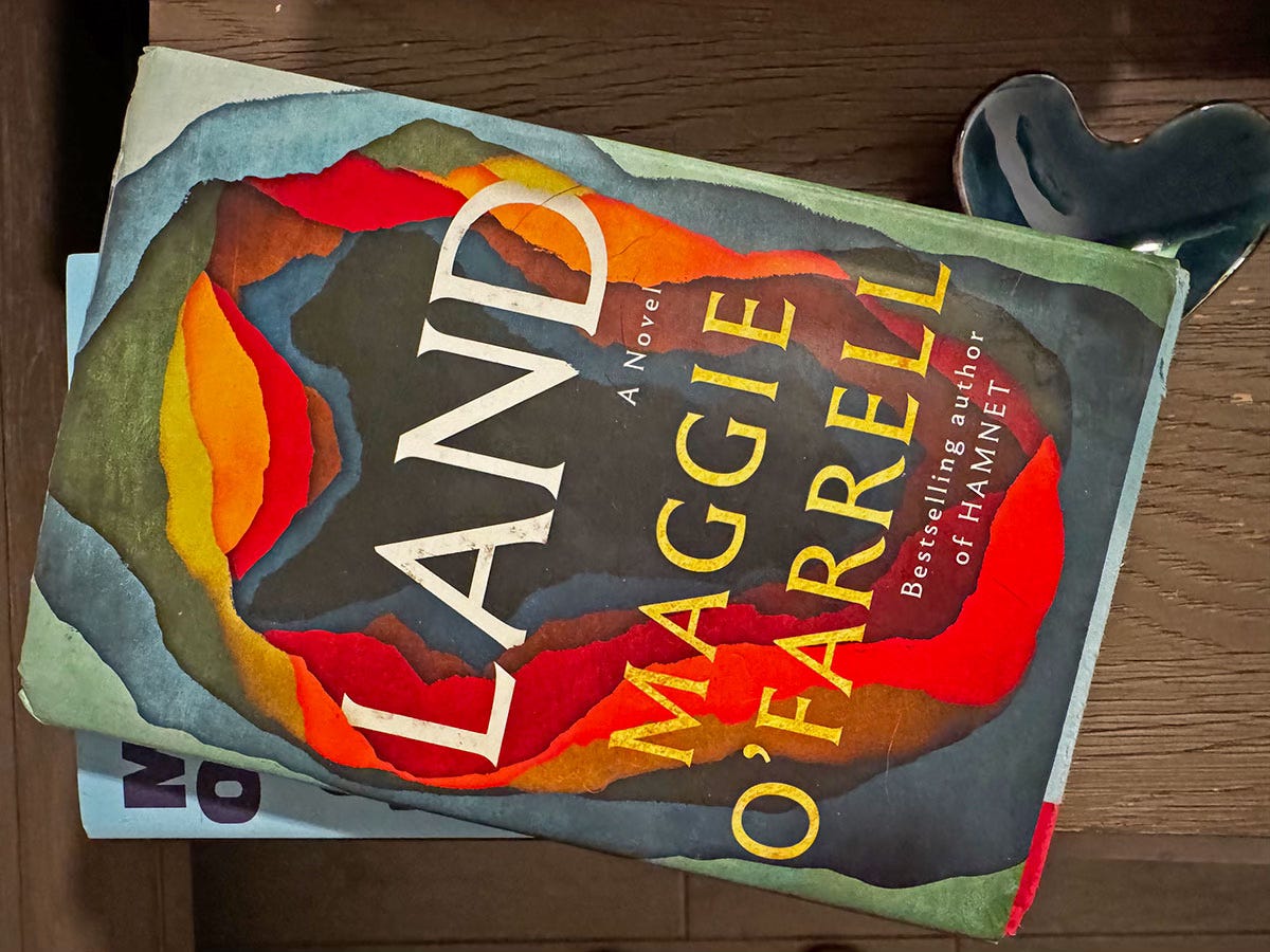 Maggie O Farrell's Land book on nightstand Maggie O Farrell's Land book on nightstand