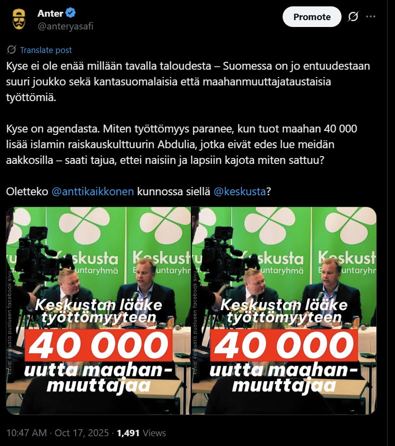 Miten työttömyys ratkeaa, jos maahan tulee jälleen 40 000 lukutaidotonta, täysin suomalaiseen kulttuuriin sopeumatonta, uskonnollista raiskauskulttuuria edustavaa henkilöä asumaan Kelan tuille täysin vastikkeettomasti? Miten työttömyys ratkeaa, jos maahan tulee jälleen 40 000 lukutaidotonta, täysin suomalaiseen kulttuuriin sopeumatonta, uskonnollista raiskauskulttuuria edustavaa henkilöä asumaan Kelan tuille täysin vastikkeettomasti?