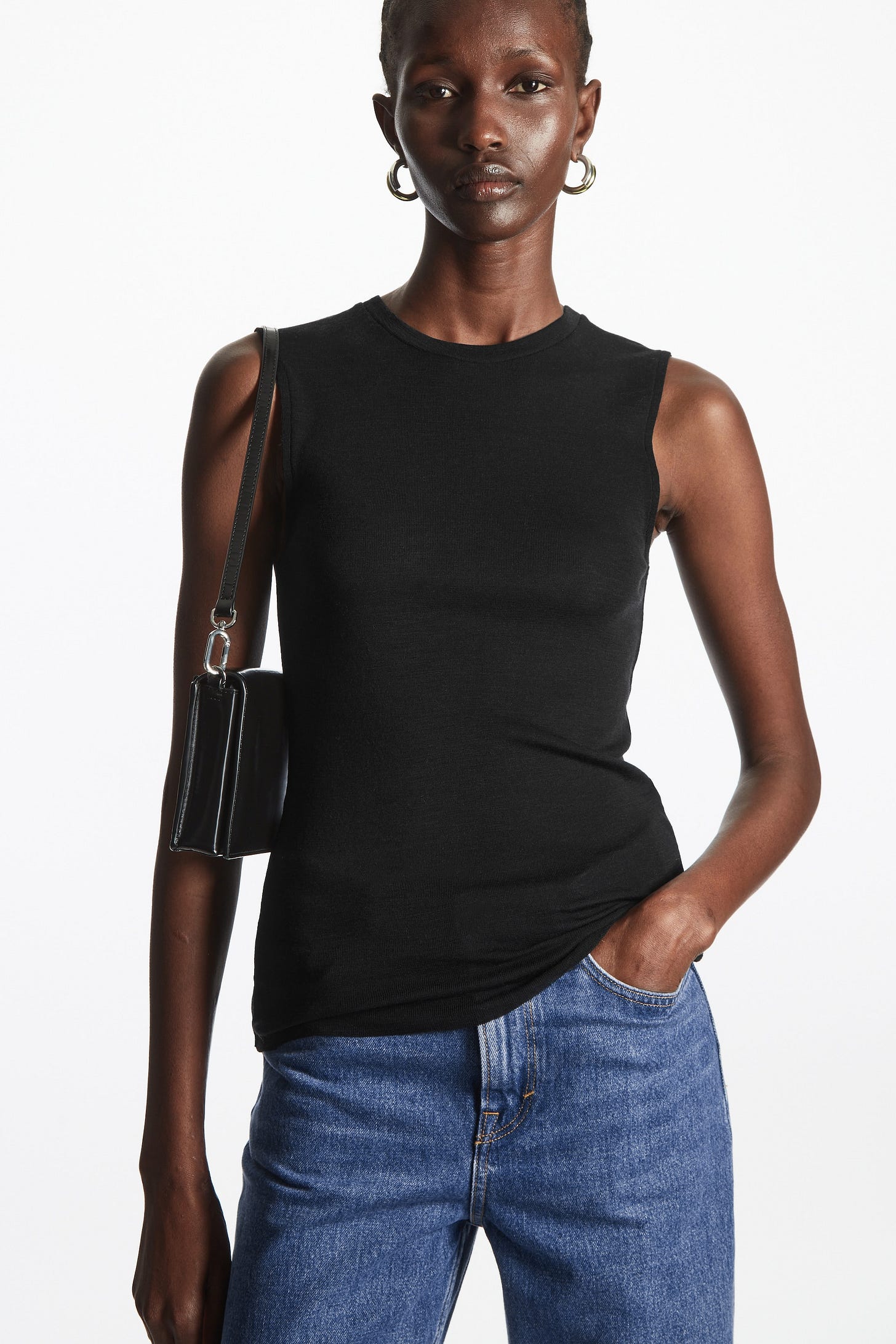 Merino wool knitted tank top - BLACK - women | COS AU