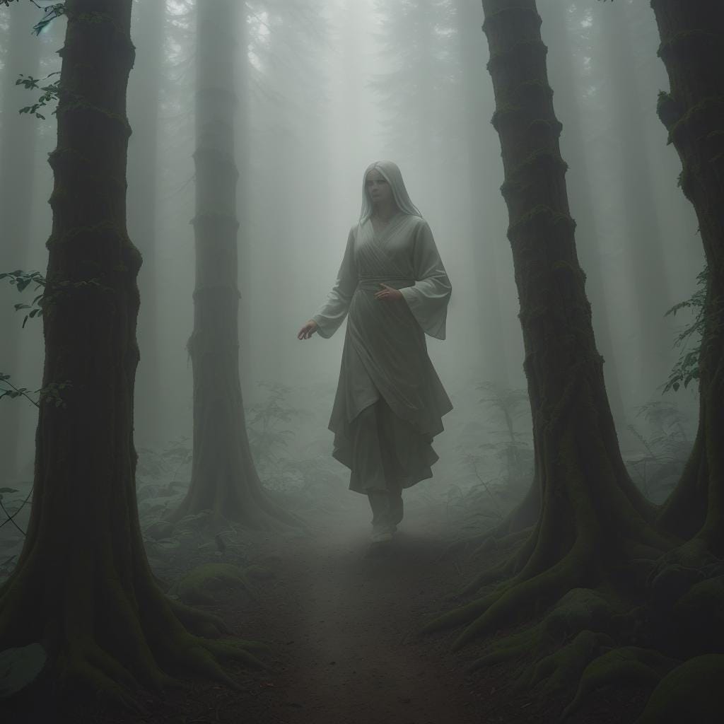 A spirit ghost floating in the forest. A spirit ghost floating in the forest.