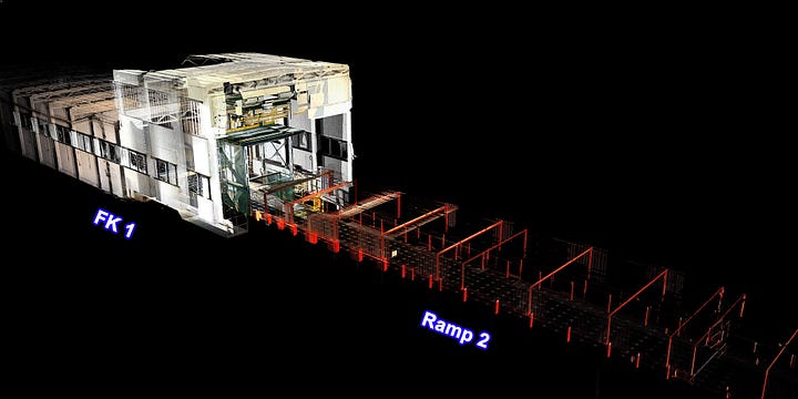 Point-cloud views showing the crane captured at different loading positions