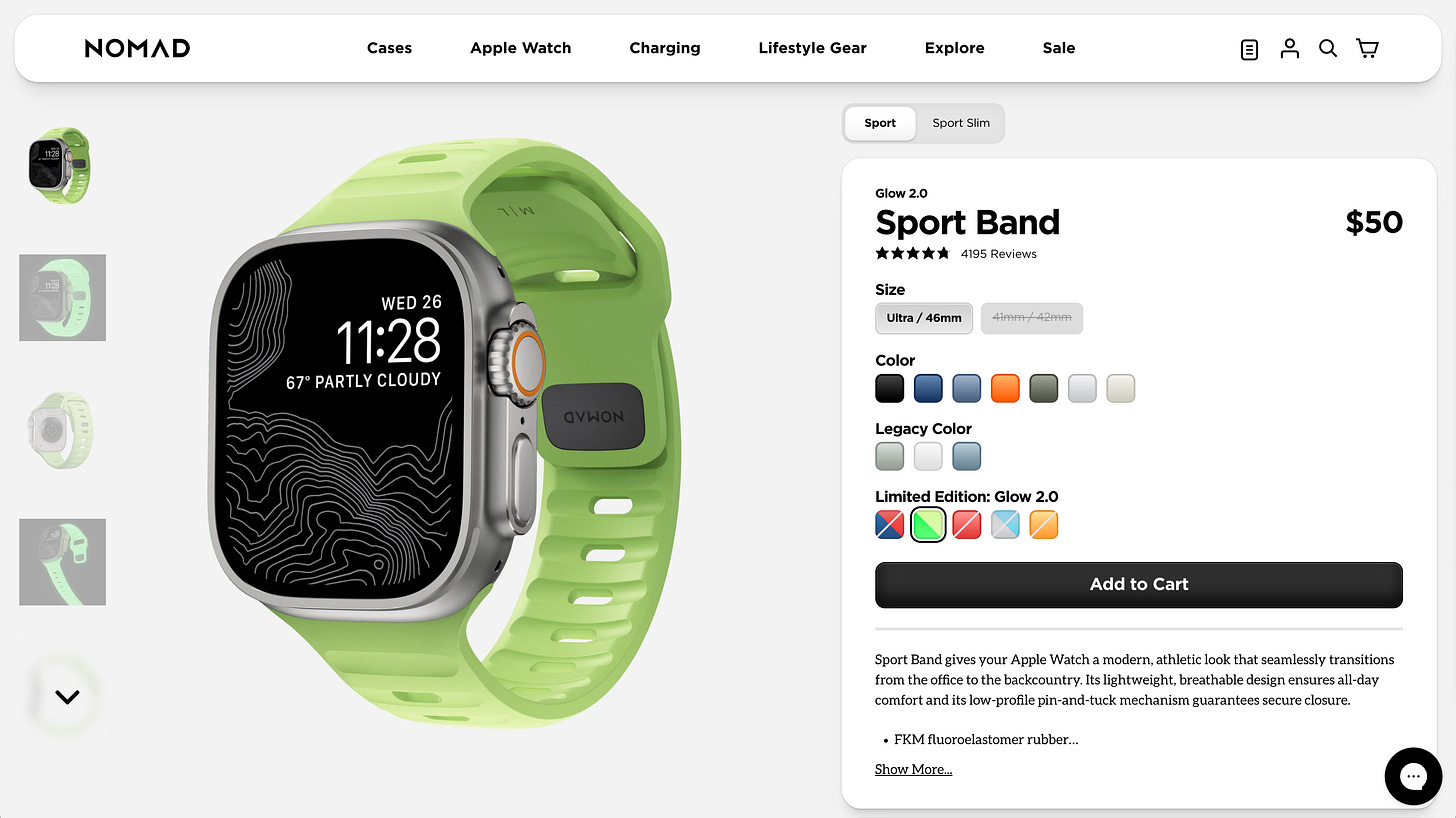 Nomad glow in the dark apple watch band