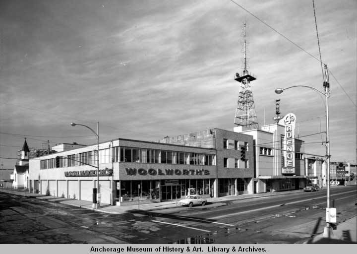 Woolworth's and the 4th Avenue theatre in Anchorage, Alaska.