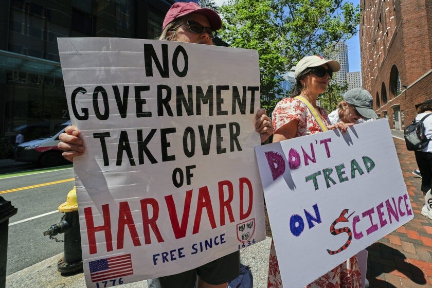 Protestors gather outside the Moakley Federal Courthouse, where Harvard University appeared to challenge $2.6 billion in funding cuts by the Trump administration, Monday, July 21, 2025, in Boston. Protestors gather outside the Moakley Federal Courthouse, where Harvard University appeared to challenge $2.6 billion in funding cuts by the Trump administration, Monday, July 21, 2025, in Boston.
