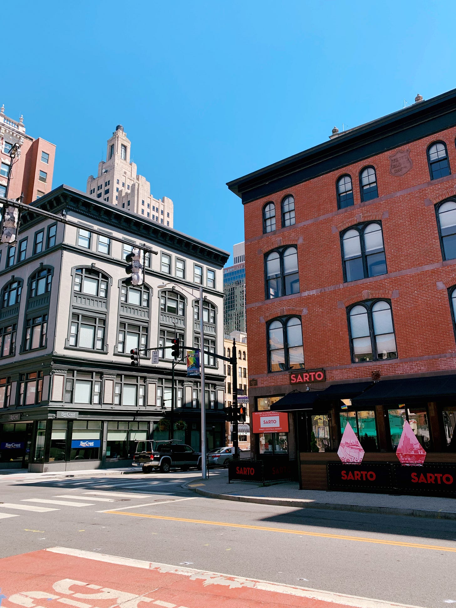 Crossing, with Superman building peeking in the background