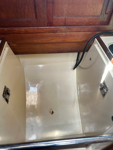 Sailboat teak repair. Oven removal on sailboat. Bronze polishing. 