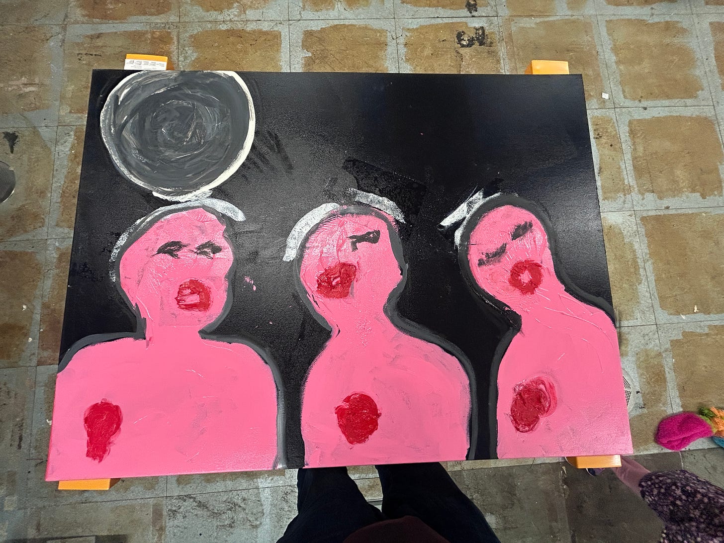 Three haunting abstract figures. Three haunting abstract figures.