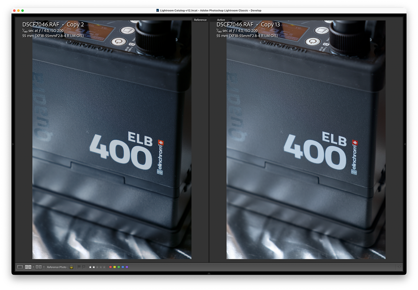 Two versions of a RAW file