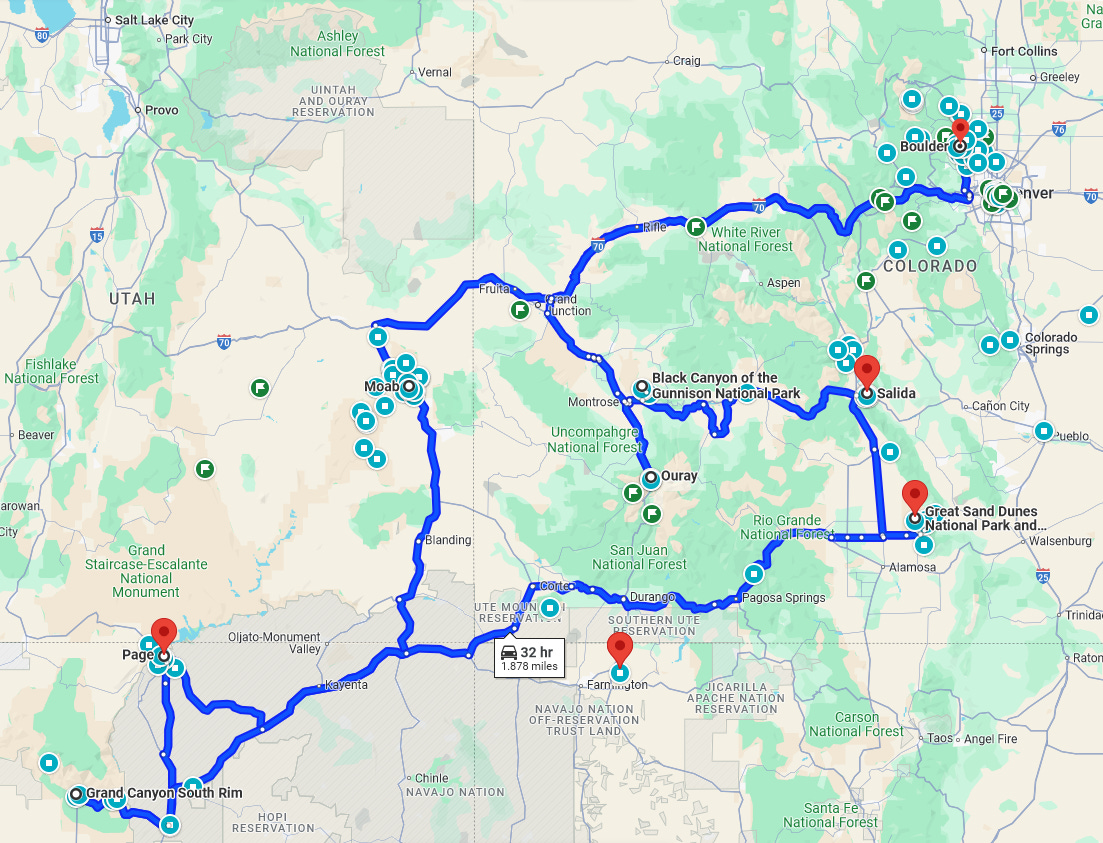 USA road trip itinerary across Colorado, Utah, Arizona and New Mexico