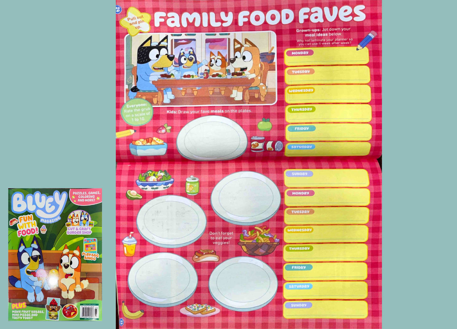 cover and family food spread from bluey magazine