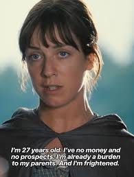 A zoomed in shot of Charlotte Lucas, a white woman with brown hair, of Pride and Prejudice A zoomed in shot of Charlotte Lucas, a white woman with brown hair, of Pride and Prejudice