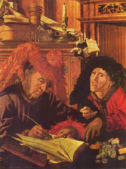 Two Tax Collectors, Marinus Claeszoon van Reymerswaele [c 1540ad]