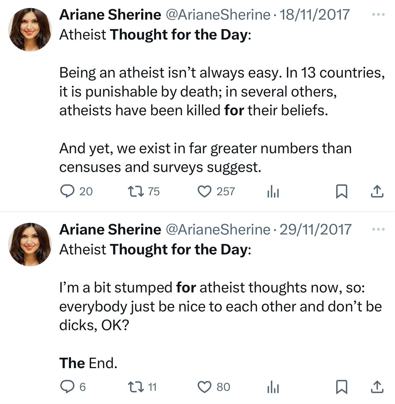 Why I'm doing an atheist Thought for the Day