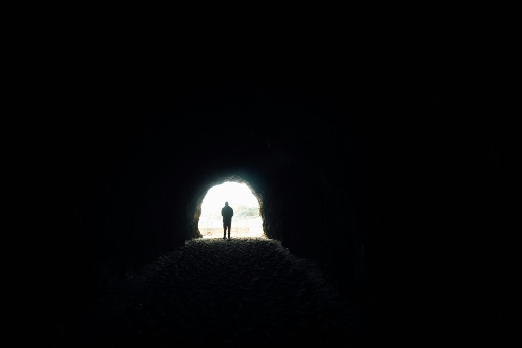 The light from a tunnel in the dark