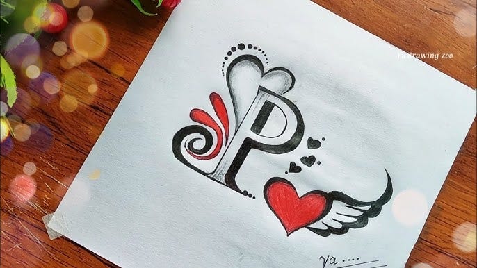 Simple P ❤️letter tattoo drawing with pencil || amazing idea of P letter  drawing