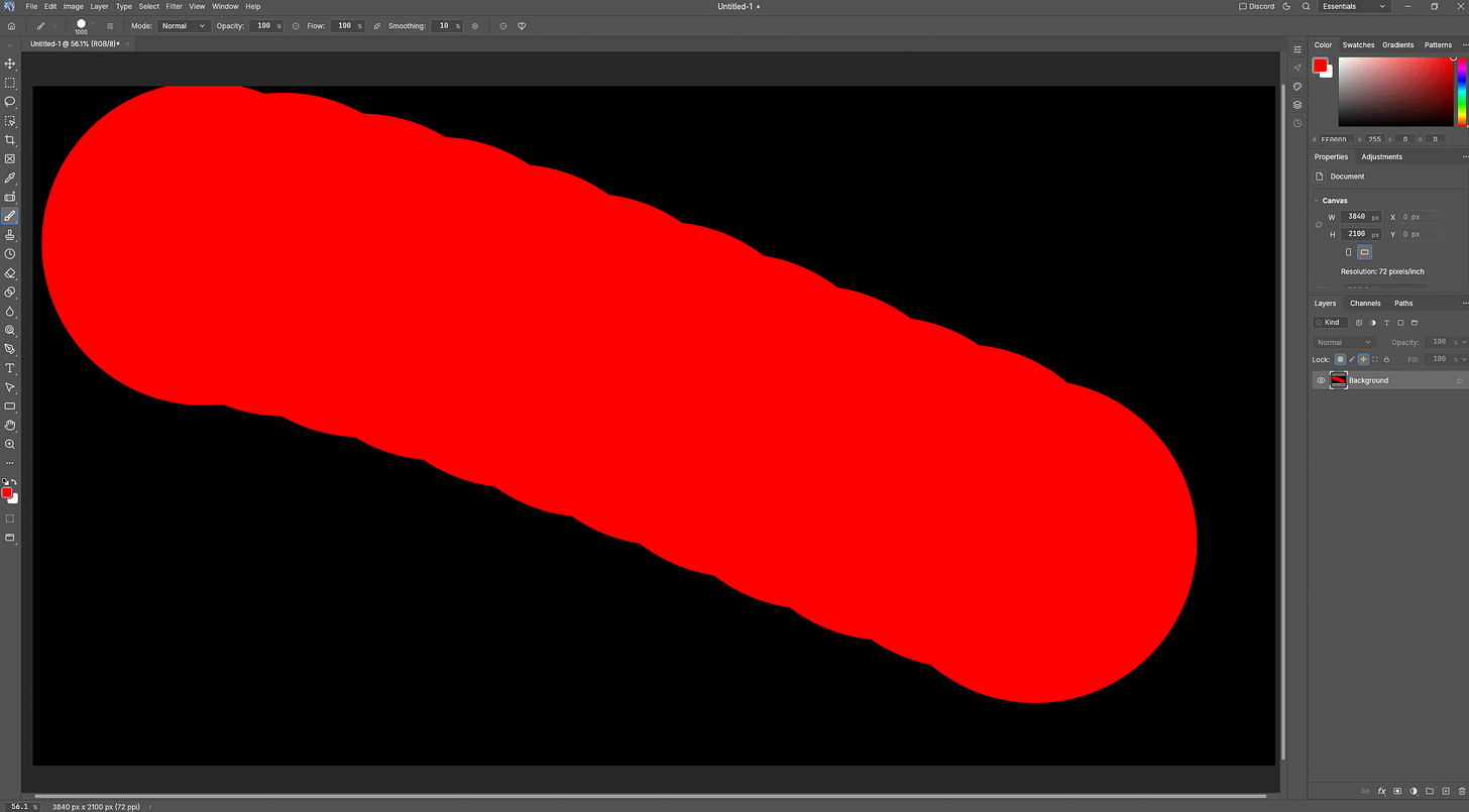 PhotoCraft using a large brush on a high-resolution canvas during performance testing.
