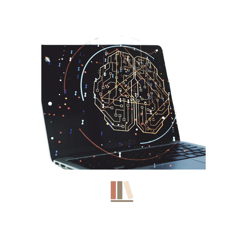 An open laptop seen head-on in low light. Rising from and above its screen is a brain drawn in glowing golden circuit-board traces, encircled by two thin concentric rings with scattered orange and blue particles on black. The Career Communiqué stacked-books logo sits below in terracotta and cream. An open laptop seen head-on in low light. Rising from and above its screen is a brain drawn in glowing golden circuit-board traces, encircled by two thin concentric rings with scattered orange and blue particles on black. The Career Communiqué stacked-books logo sits below in terracotta and cream.