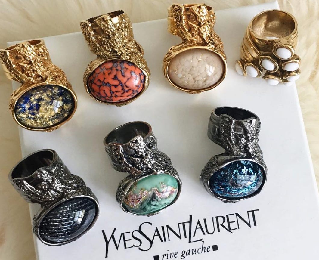 アクセサリー 2010 YVES SAINT LAURENT STONE RING YSL Yves Saint Laurent Ring Size 6 Blue Rhinestones