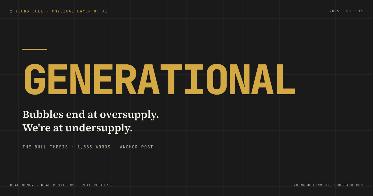 Generational — Bubbles end at oversupply. We are at undersupply. Generational — Bubbles end at oversupply. We are at undersupply.