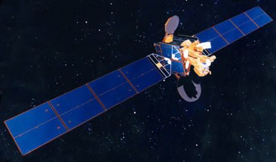 An artist’s impression of the Intelsat-7A platform with its solar arrays and antennas deployed. An artist’s impression of the Intelsat-7A platform with its solar arrays and antennas deployed.