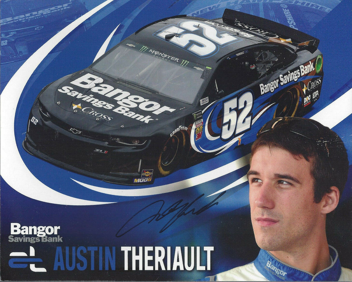 SIGNED 2019 AUSTIN THERIAULT "BANGOR BANK" NASCAR MONSTER ENERGY SERIES  POSTCARD