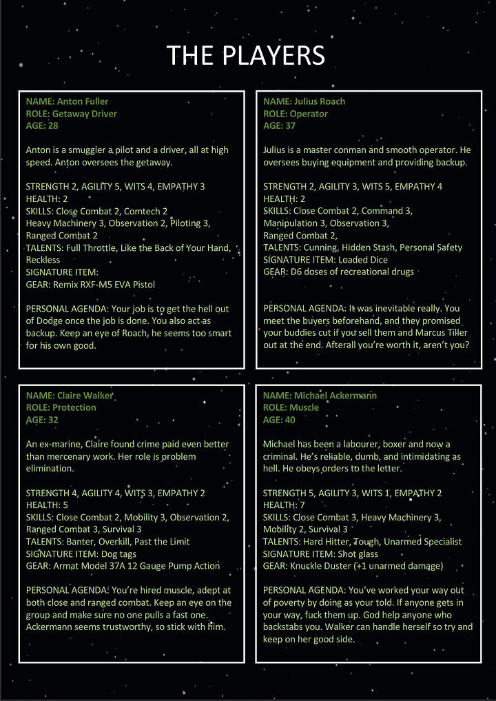 Front cover of homebrew ALIEN sourcebook, black space with Ripley's face in a green light