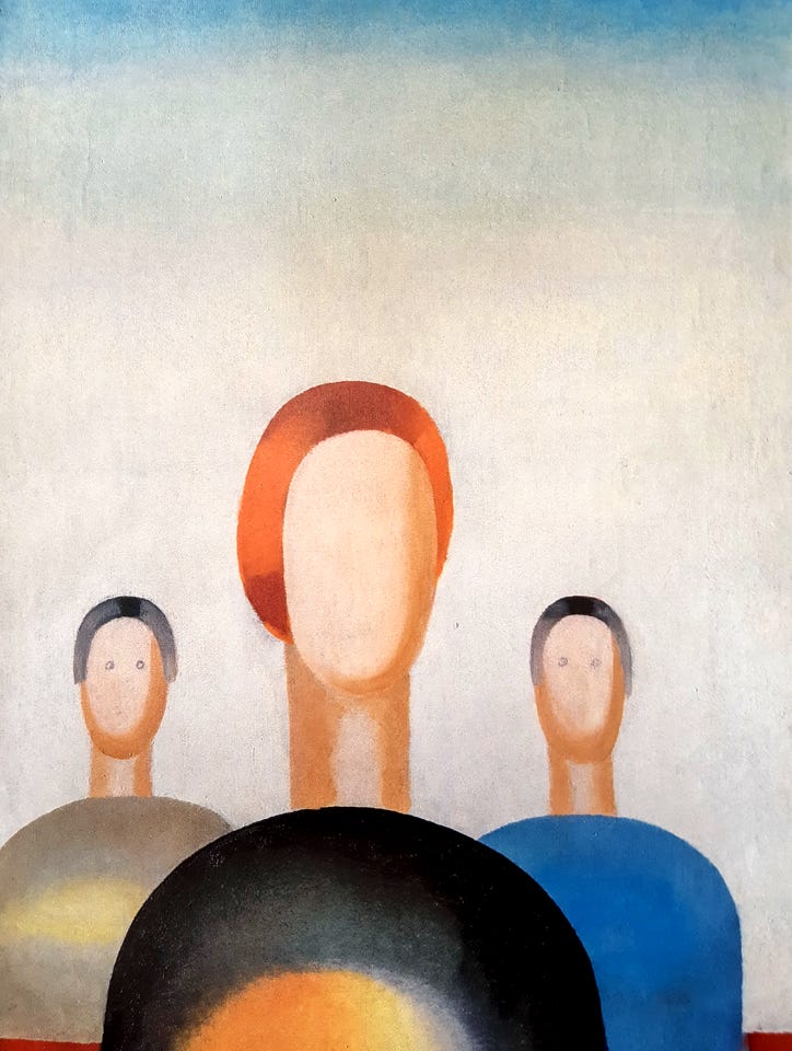 Anna Leporskaya's painting Three Figures (1932-34), damaged with a ballpoint pen. Anna Leporskaya's painting Three Figures (1932-34), damaged with a ballpoint pen.