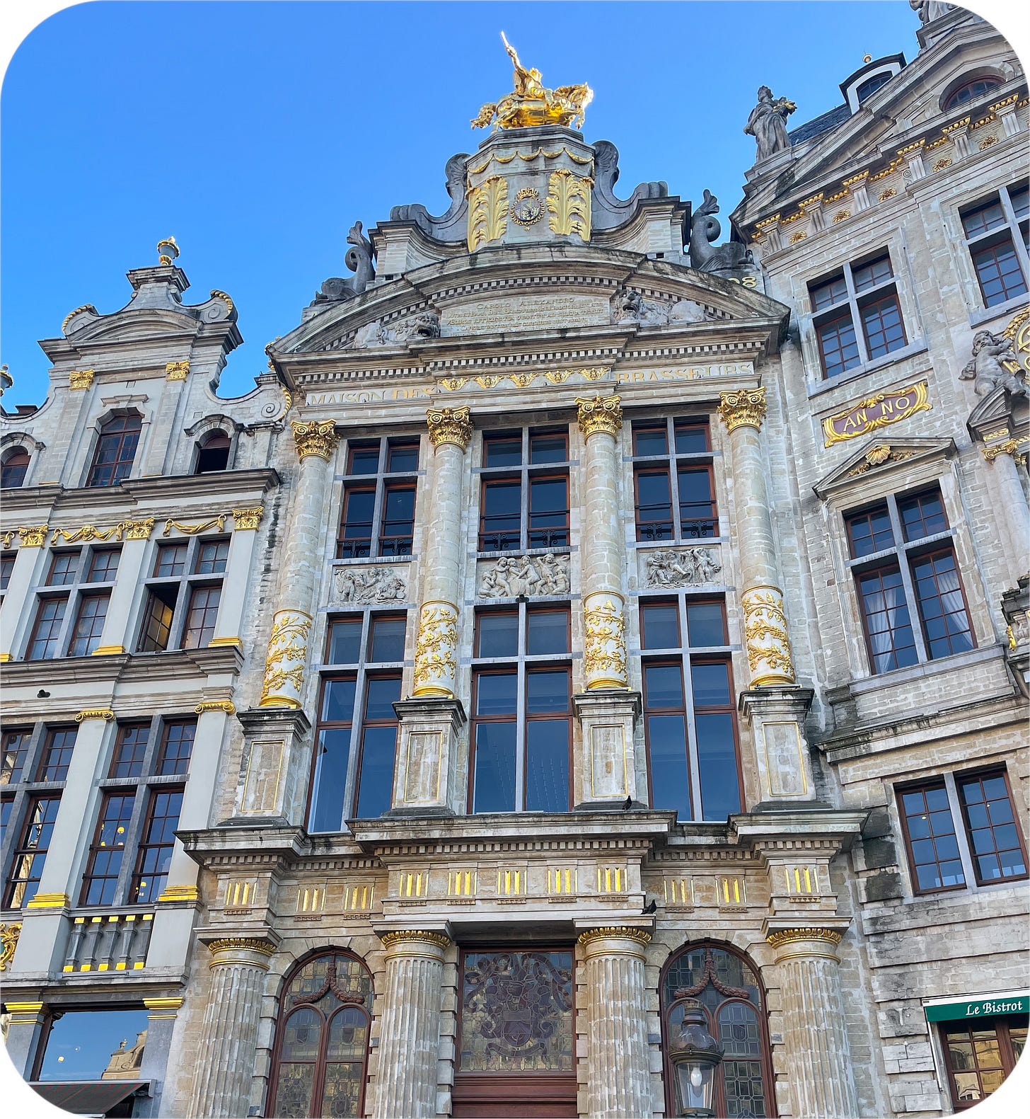 Gilded details on one of the buildings lining the Grand-Place, Brussels, Belgium.