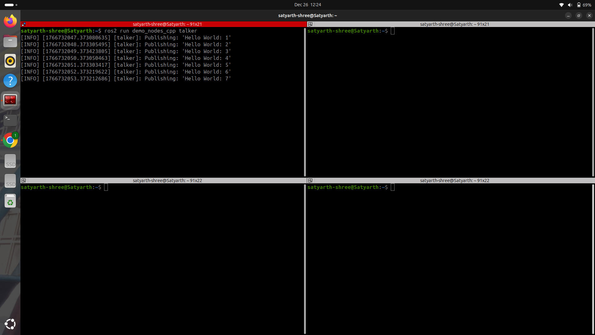 Talker node publishing Hello World messages