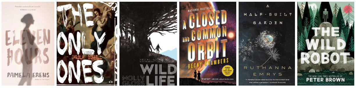 Visual display of book covers for novels about motherhood in the post linked below - covers with varied color palettes ranging from muted beiges and creams to bold dark tones, featuring silhouettes, illustrated figures, natural imagery, and text-focused designs.