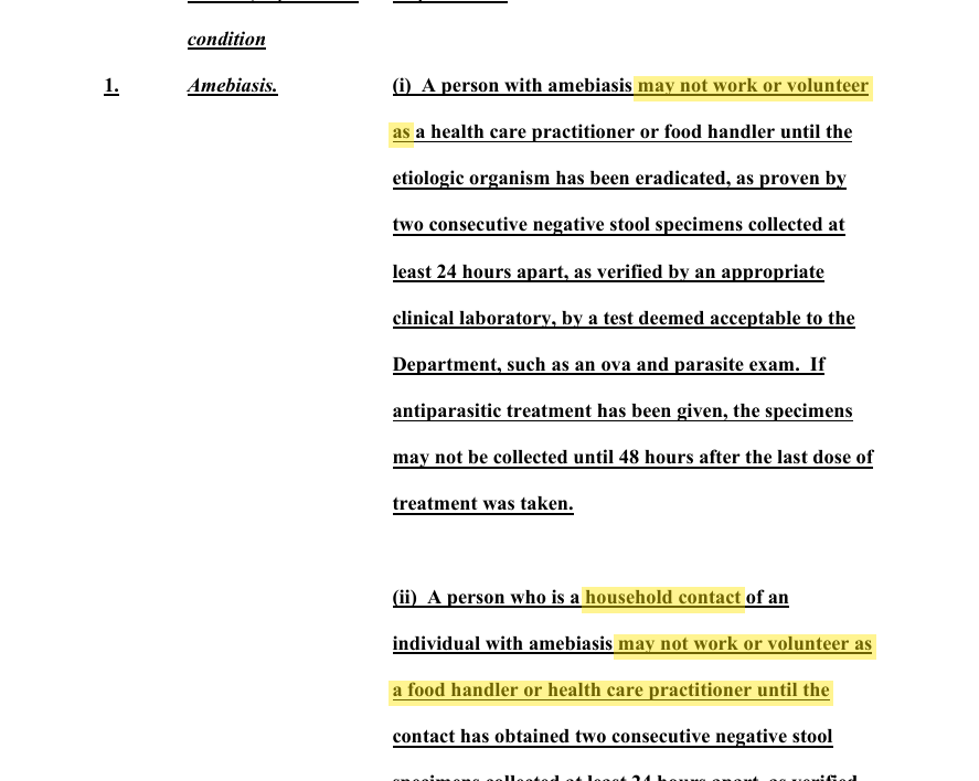 Household-contact exclusion for food handlers (p. 454).