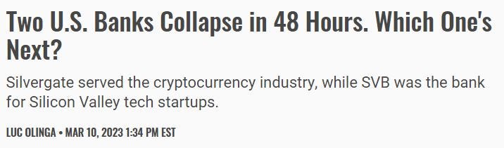 News headline about 2 banks collapsing.