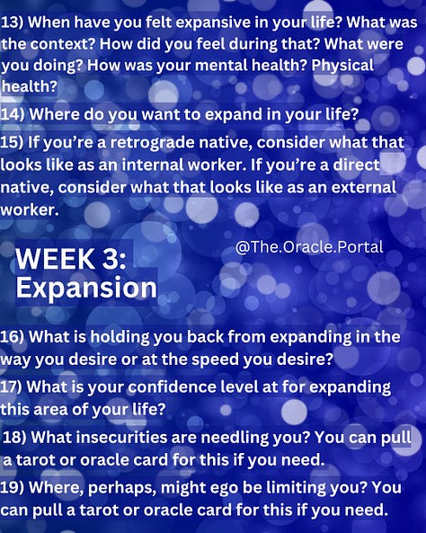 Weekly prompts for the jupiter group coaching. Please message me for the fully typed out version.