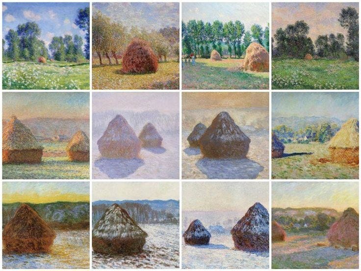 Impressionism - Claude Monet - Haystacks at Giverny (1885 - 1893) By Claude Monet (French, 1840-1926)