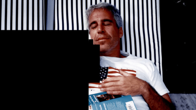 Epstein picture with Dr Jekyll And Mr Hyde book. Pic: US Department of Justice