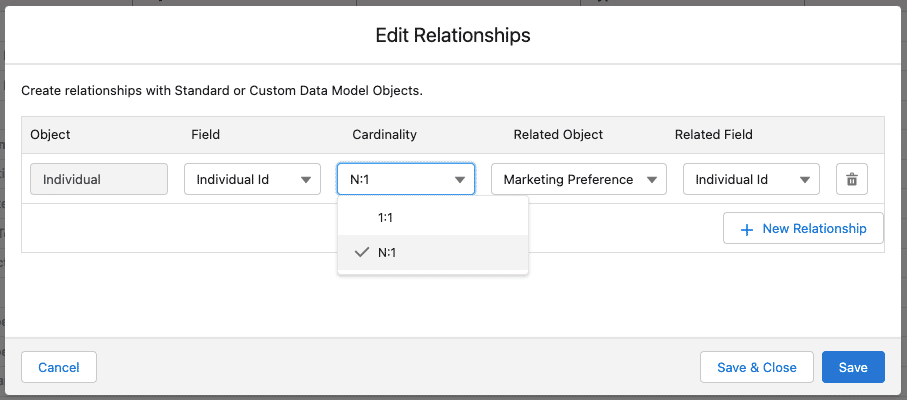 Screenshot of the Edit Relationship page.