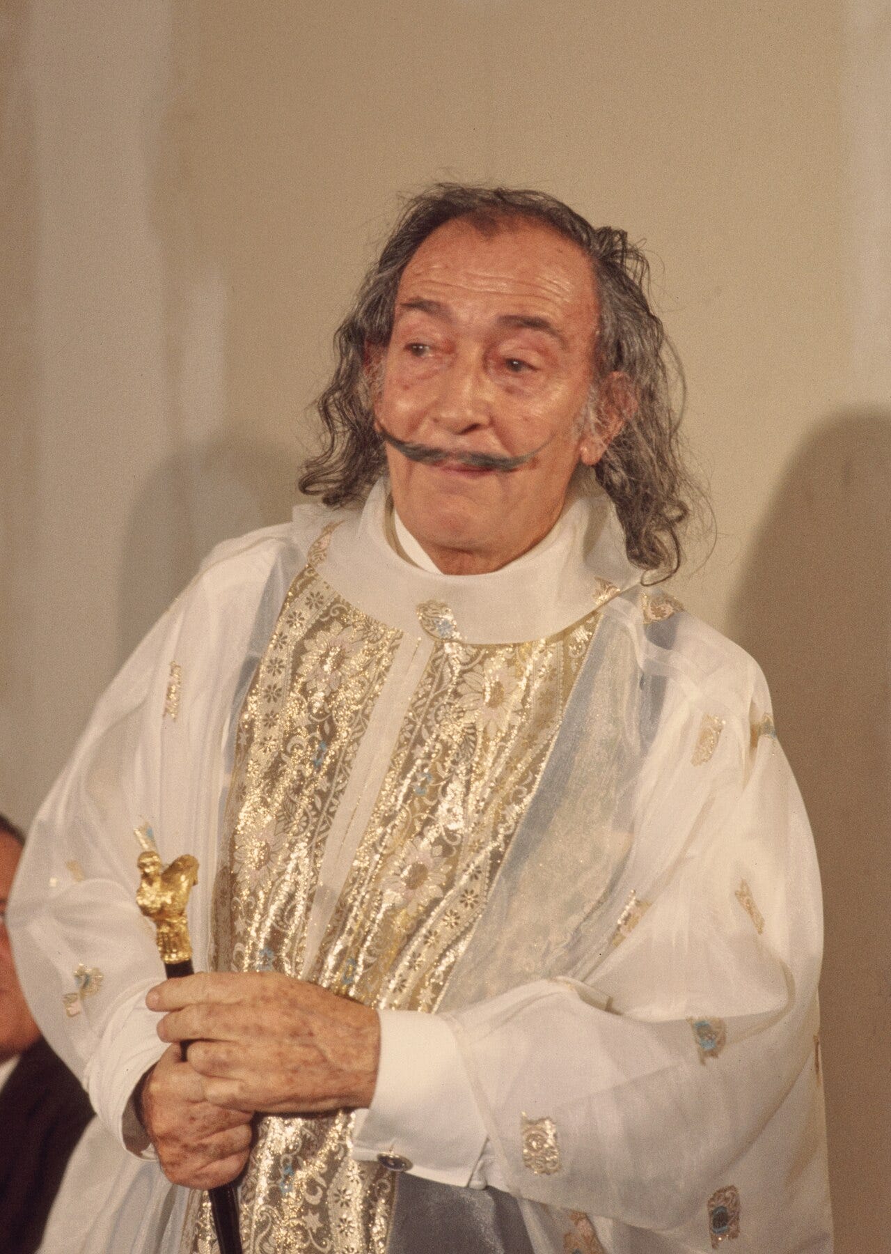 Salvador Dali photographed in 1973, his waxed mustache twisted upward Salvador Dali photographed in 1973, his waxed mustache twisted upward