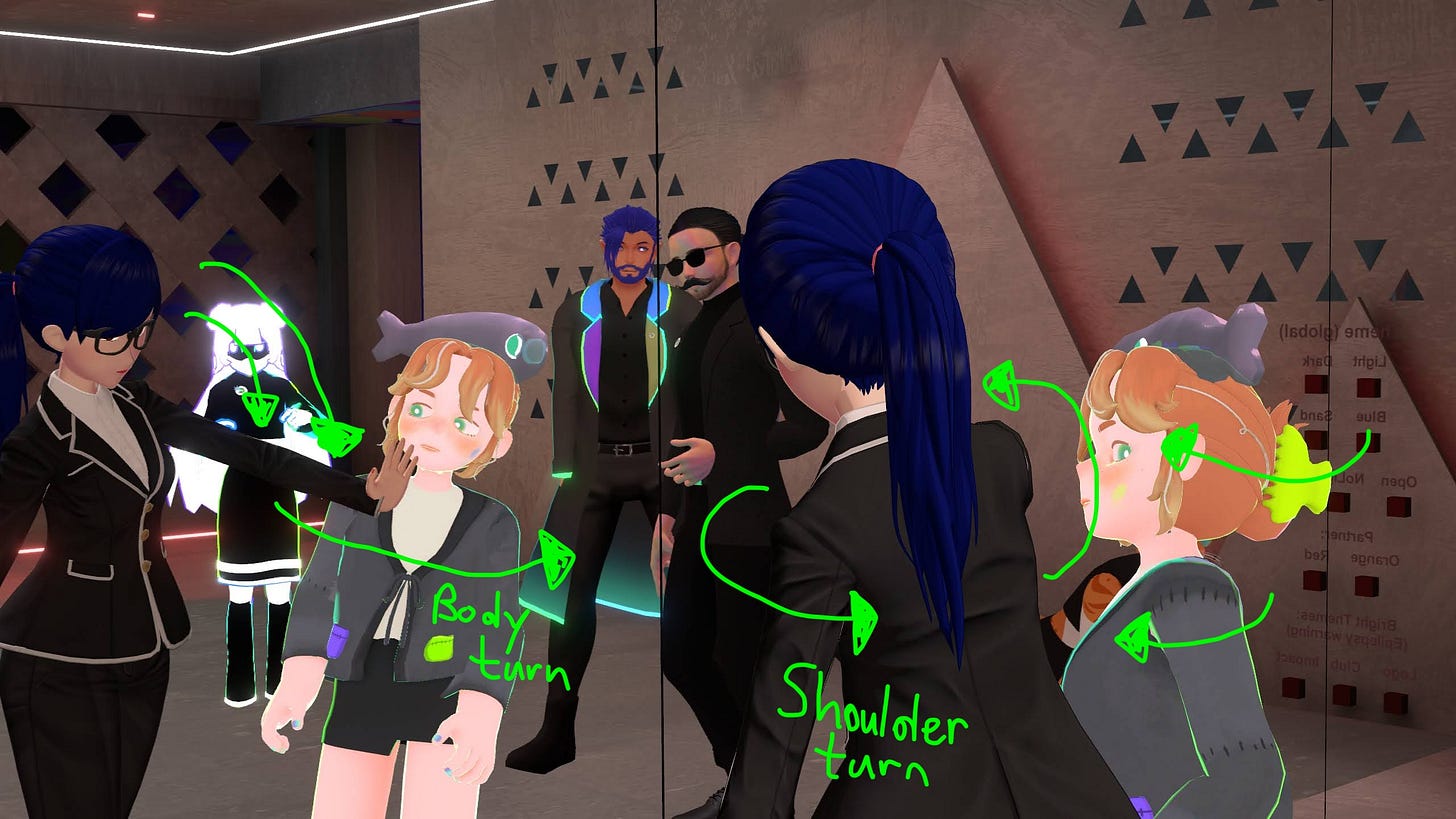 This annotated image shows Instructor Mycana demonstrating the action of the slapper and Bonito, the reaction of the slappee.