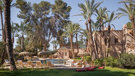 Interior or exterior view of Jnane Rumi boutique hotel, Marrakech Palmeraie. Photography by David Dumon.