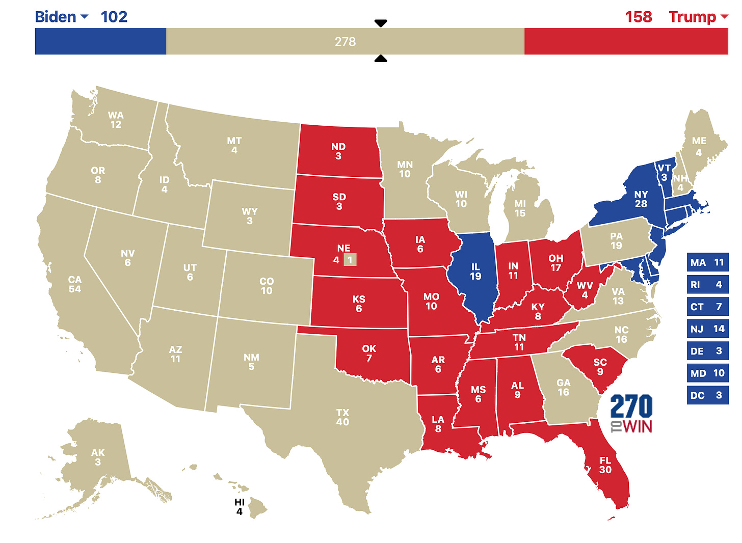 A map of the united states with red and blue states

Description automatically generated