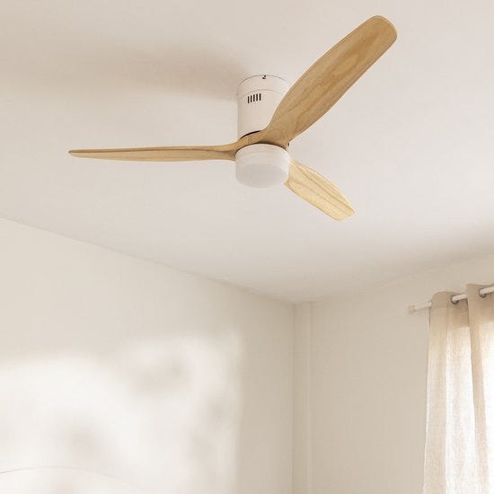 CREATE - Plafondventilator 40W silent Ø132 cm - Met Verlichting drie temperaturen - Met Wifi - Met Afstandsbediening - 6 Snelheden - Timer - Zomer/Winter functie - Wit - WIND CALM